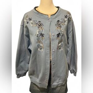 Floral Embroidered Blue Women's Cardigan